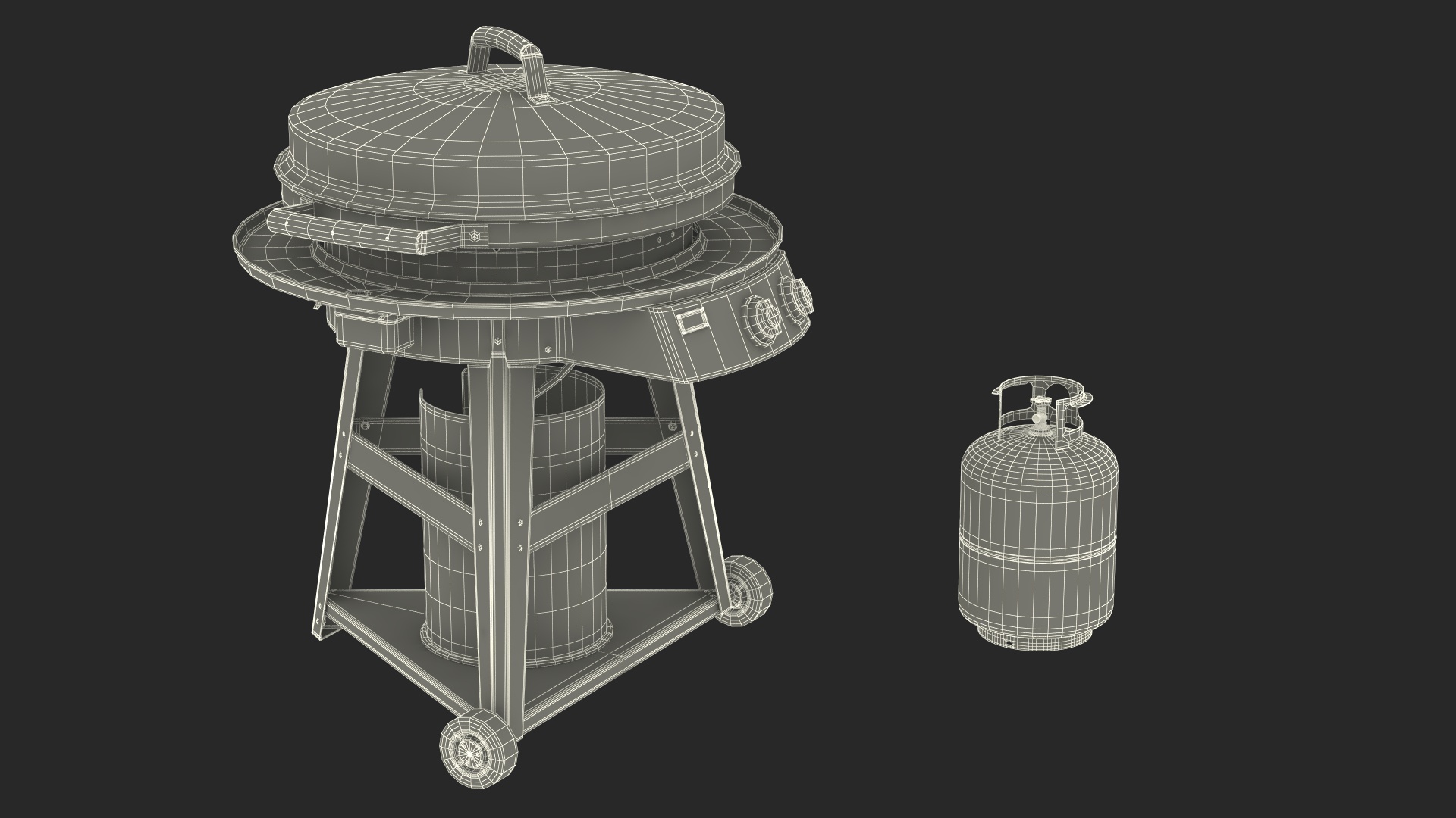 3D Professional Grill Cart with Fried Sausages model