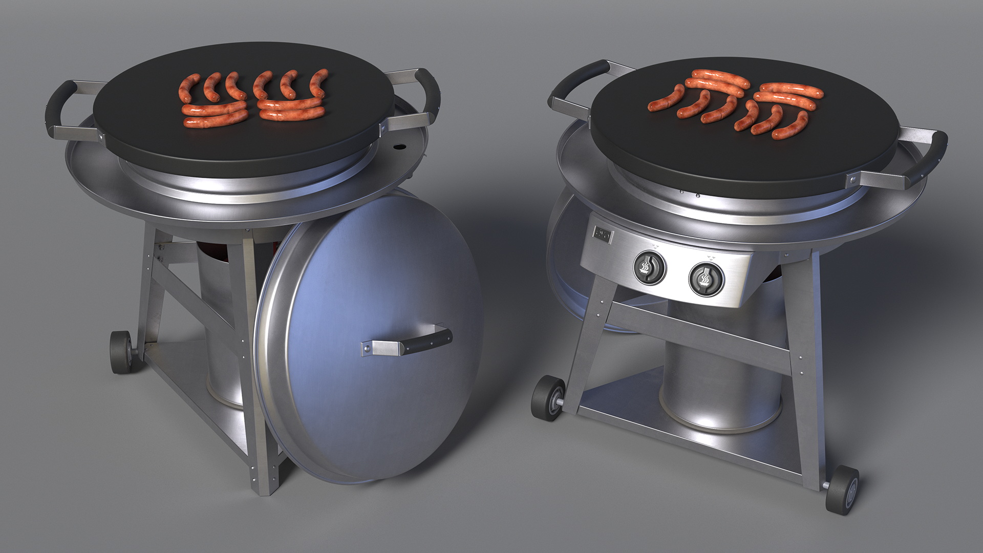 3D Professional Grill Cart with Fried Sausages model