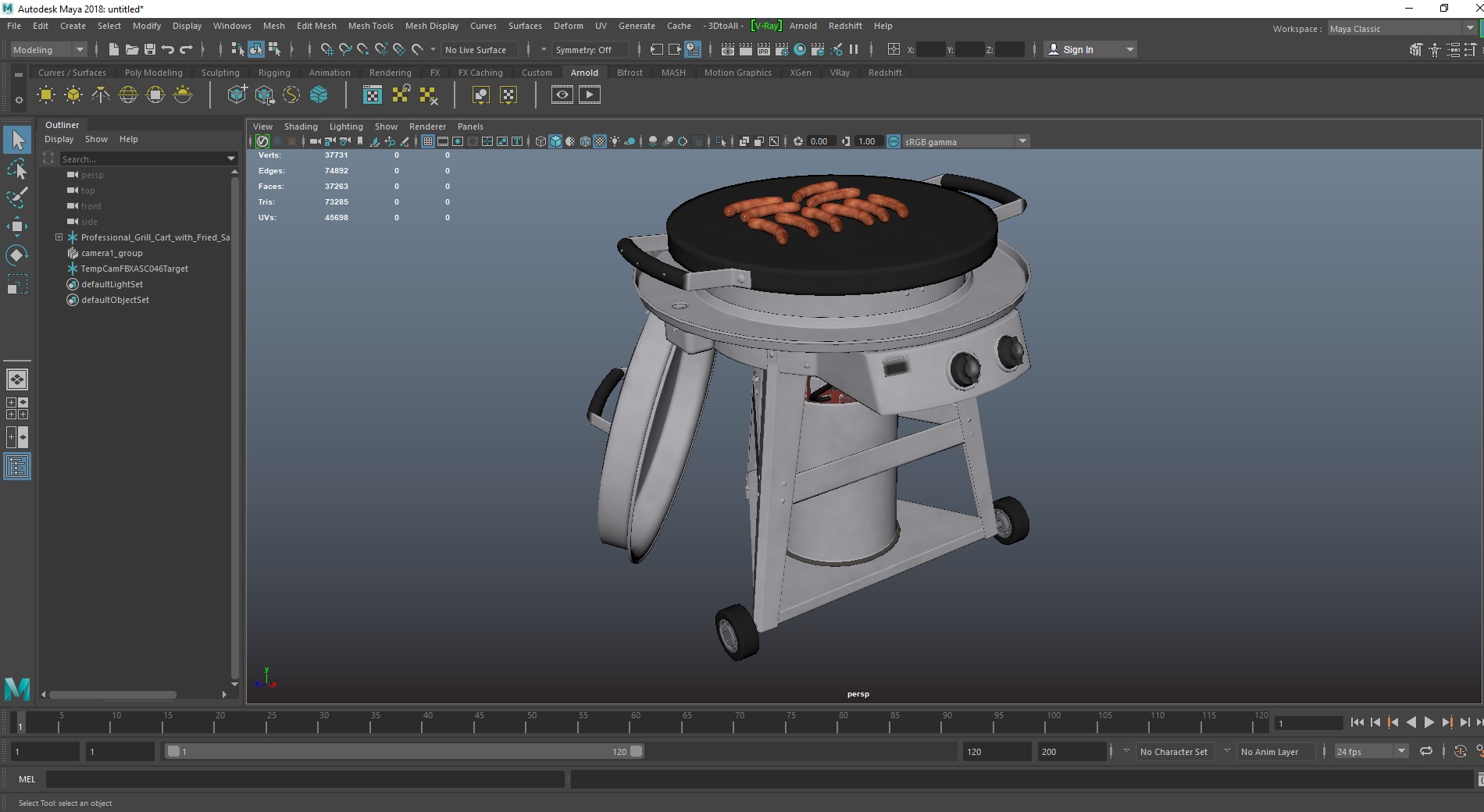 3D Professional Grill Cart with Fried Sausages model
