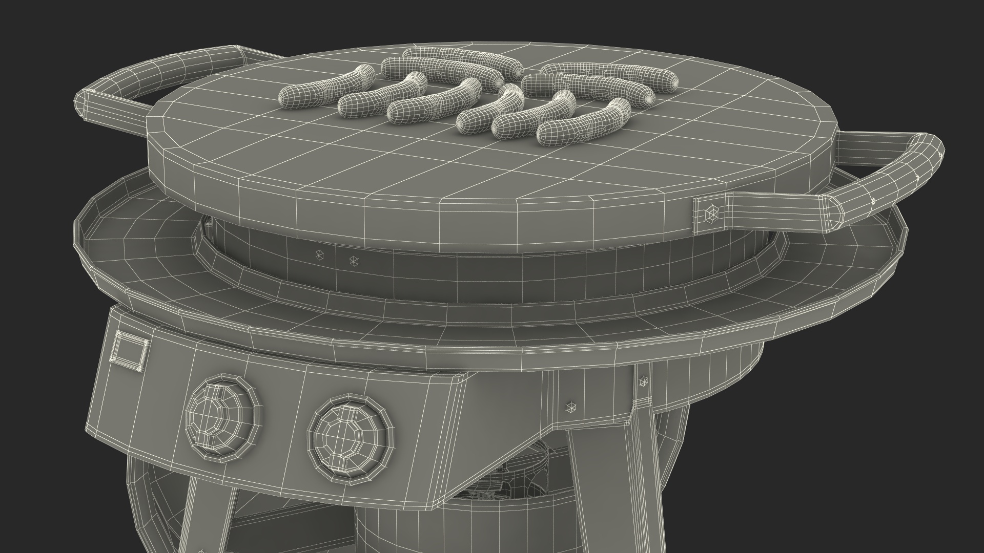 3D Professional Grill Cart with Fried Sausages model