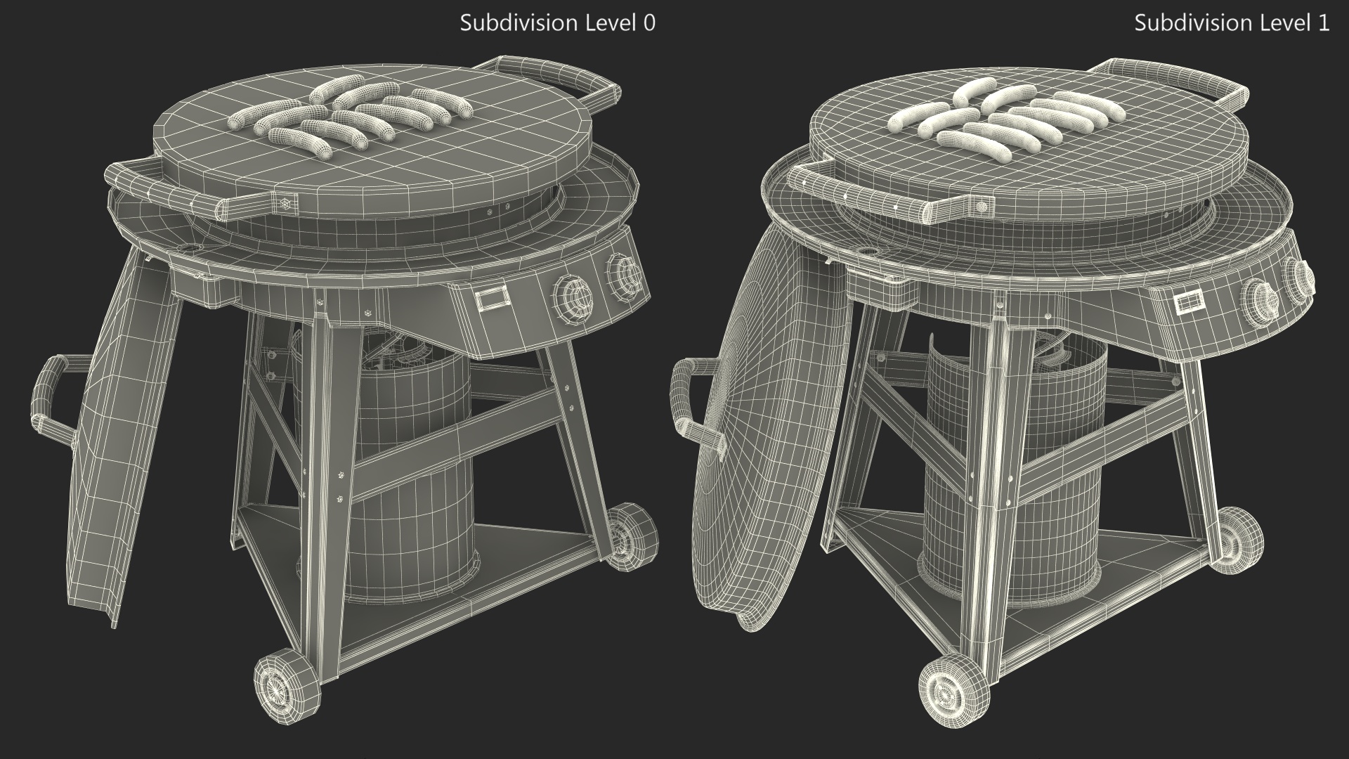 3D Professional Grill Cart with Fried Sausages model