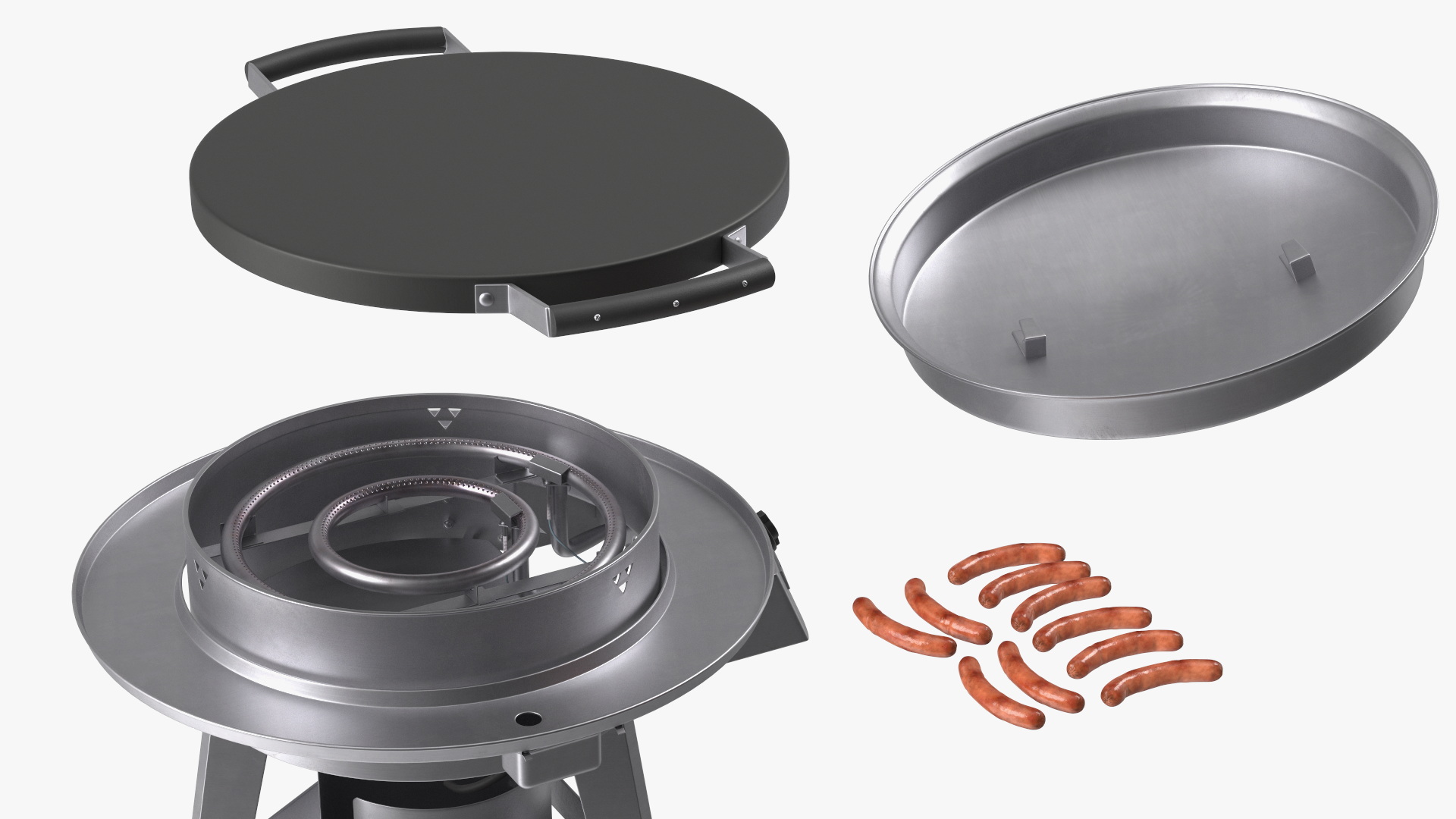 3D Professional Grill Cart with Fried Sausages model