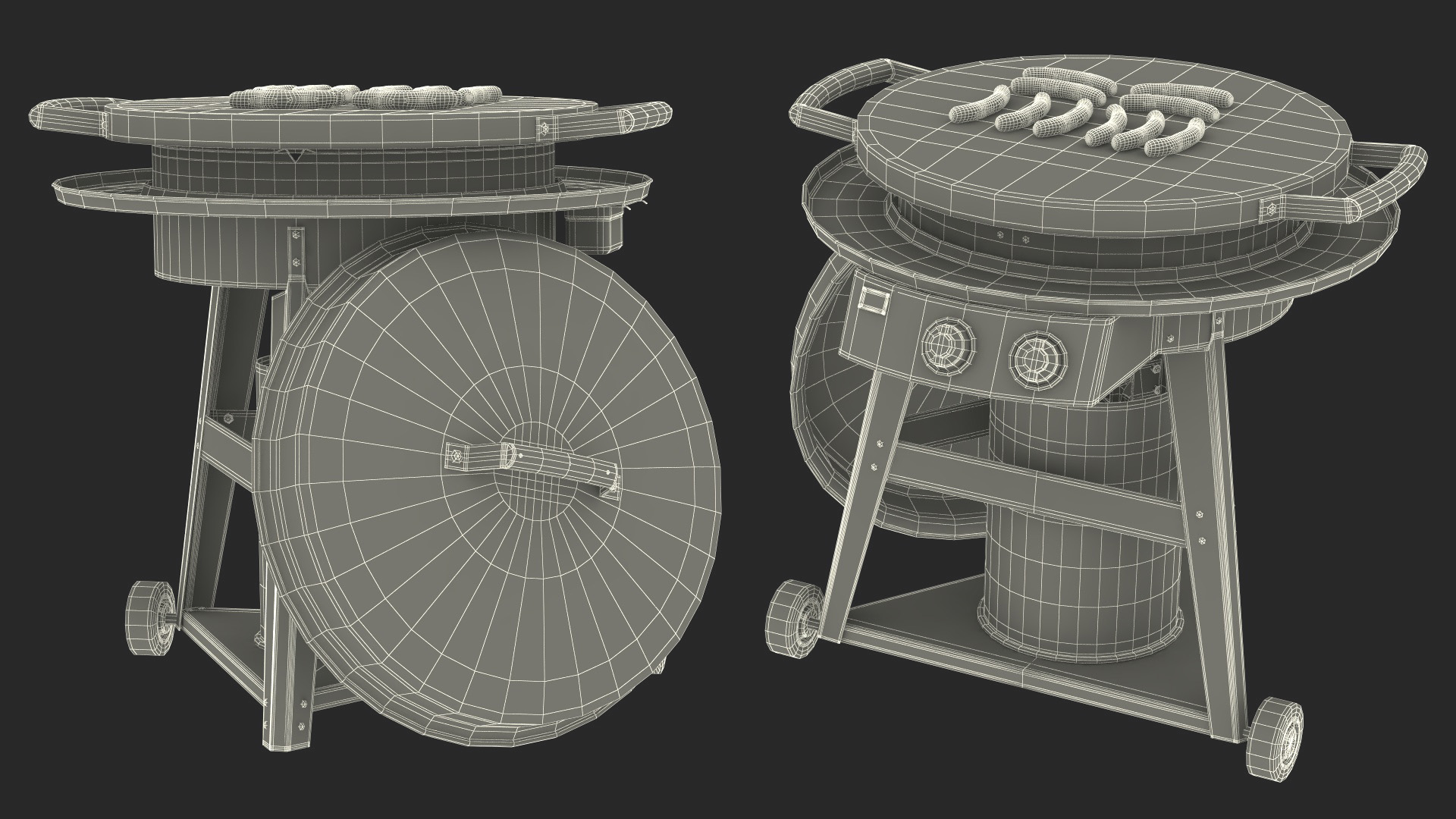 3D Professional Grill Cart with Fried Sausages model