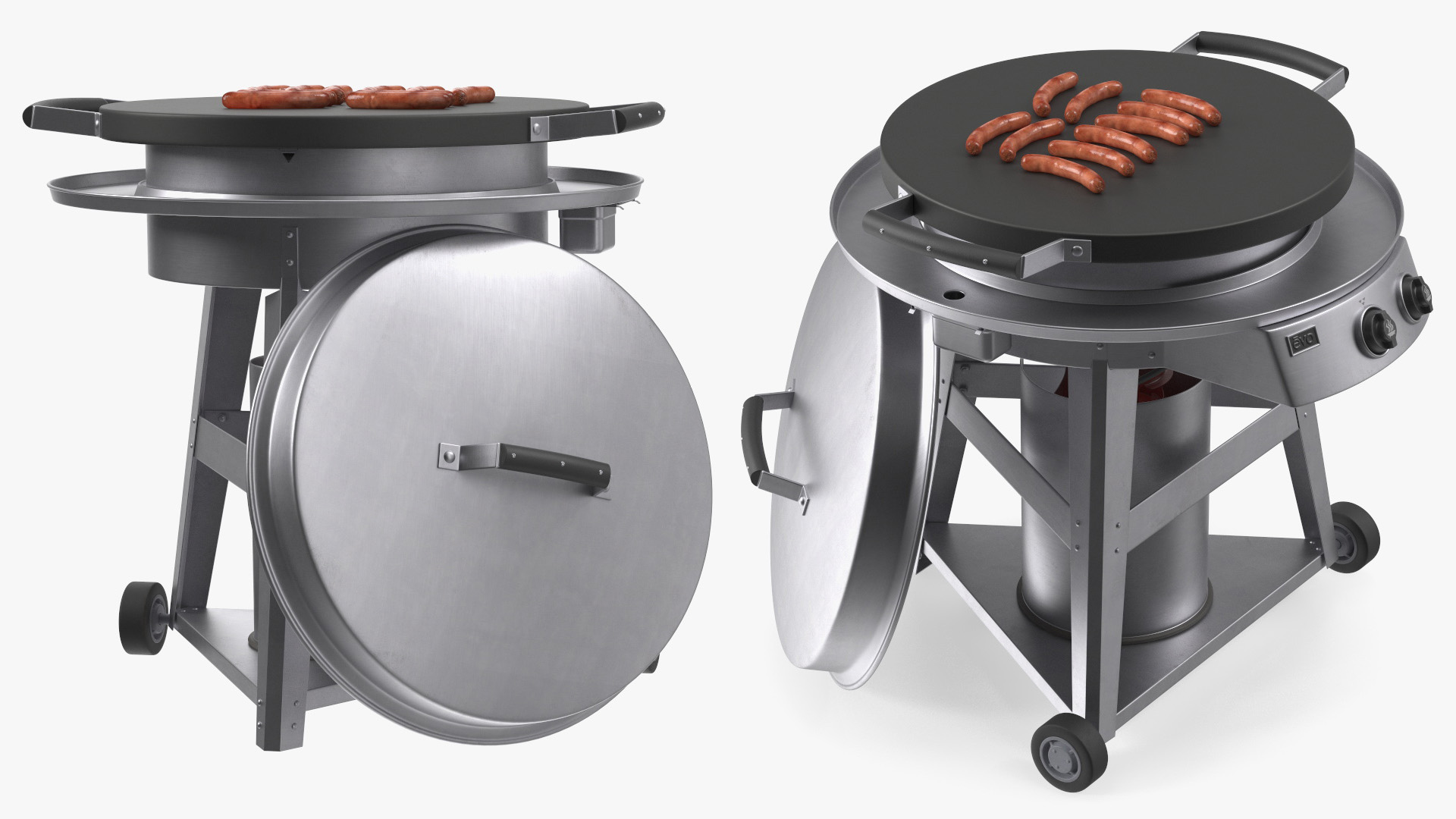 3D Professional Grill Cart with Fried Sausages model