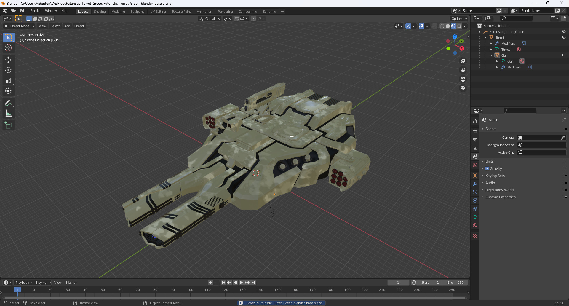 3D Futuristic Turret Green model