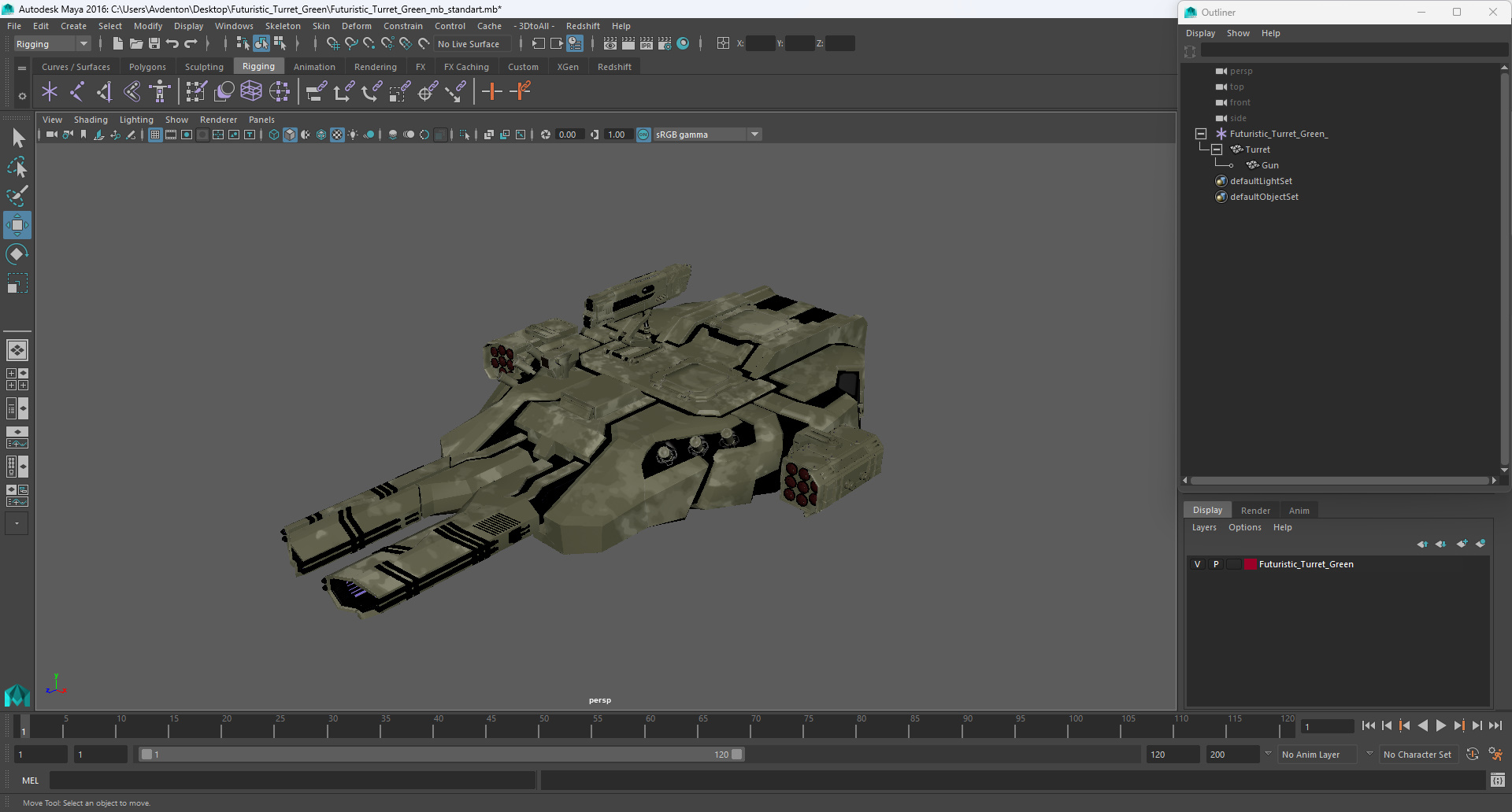 3D Futuristic Turret Green model