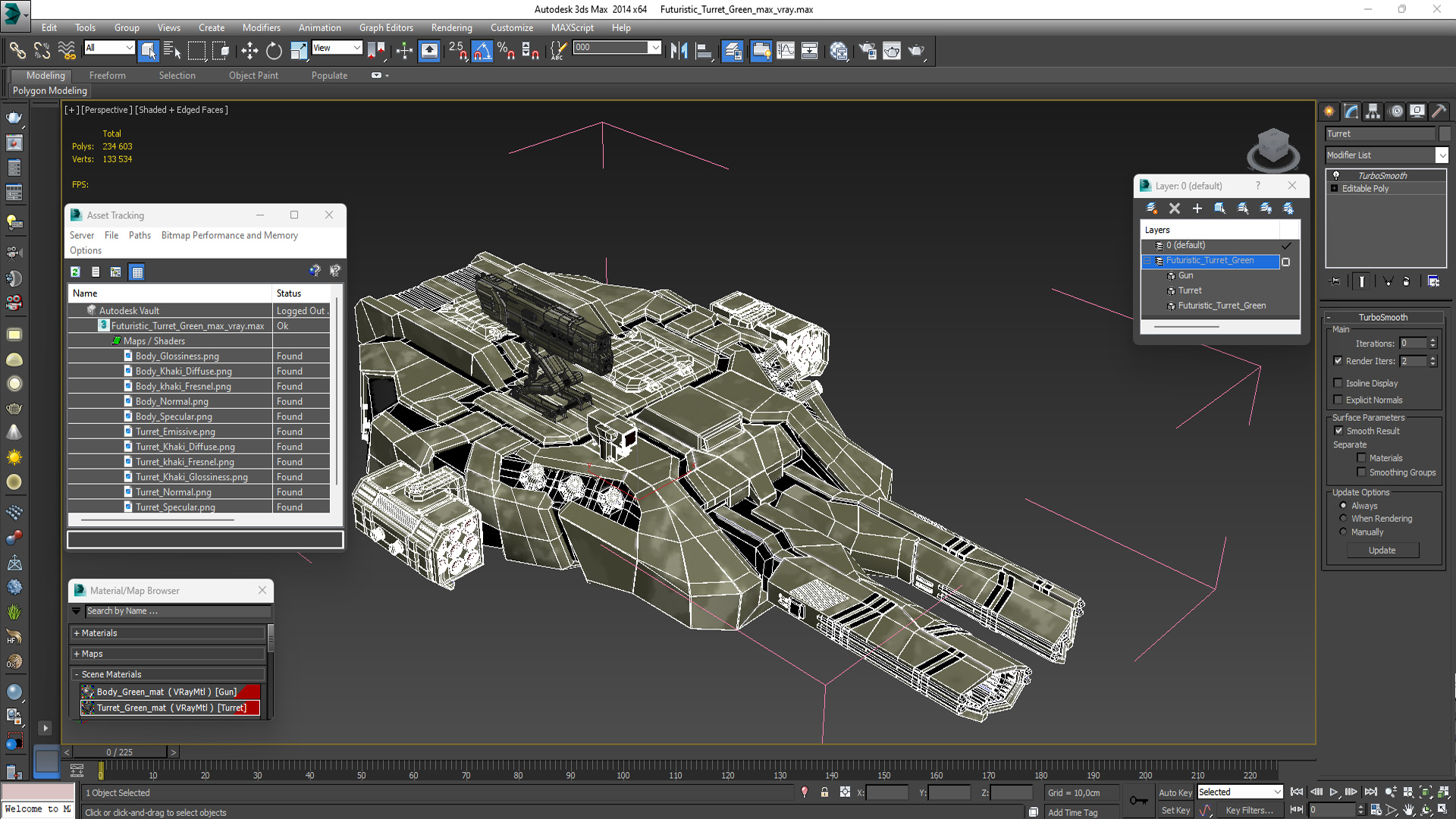 3D Futuristic Turret Green model