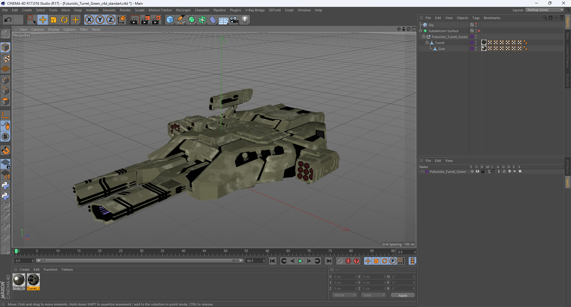 3D Futuristic Turret Green model