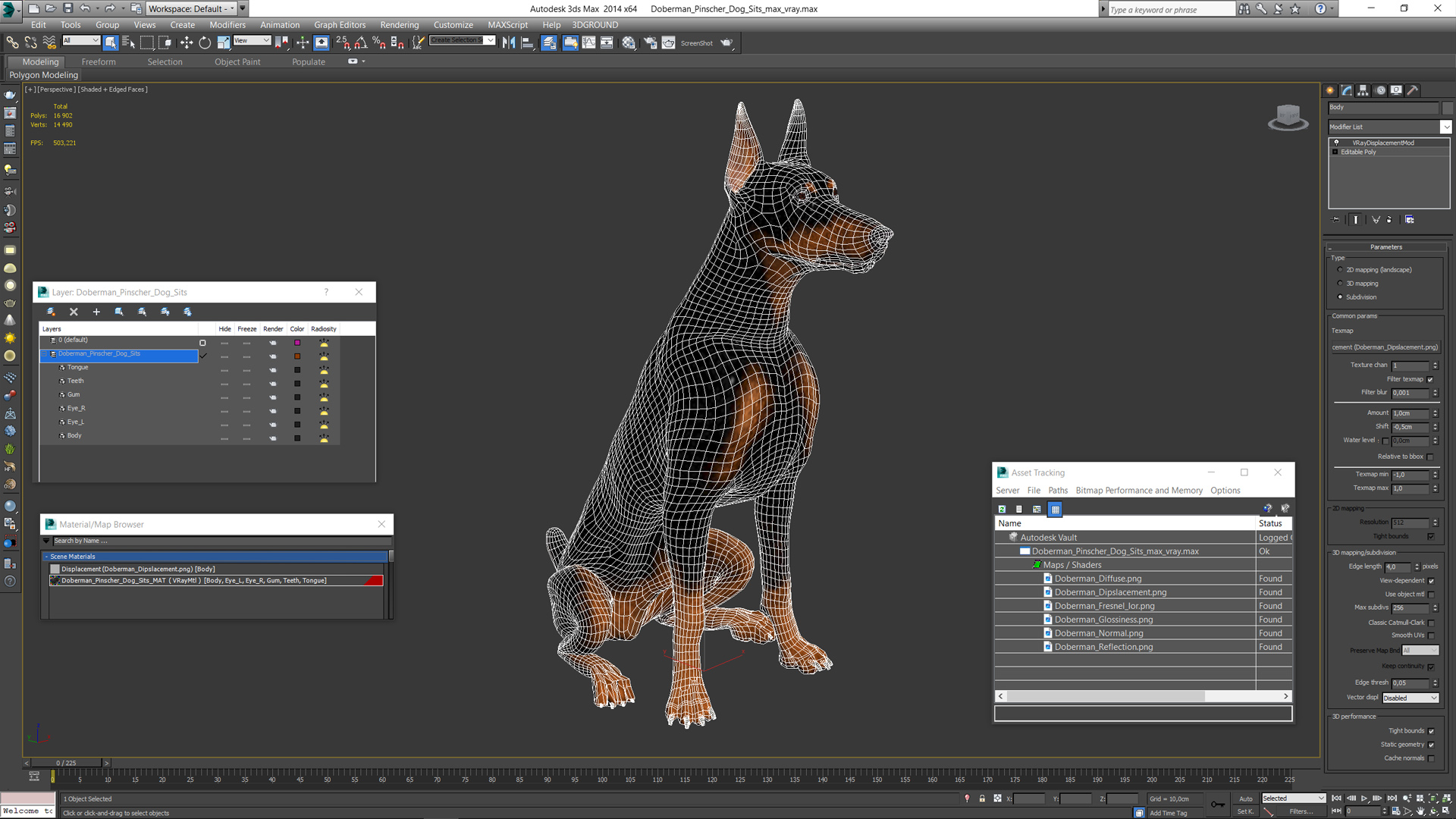 3D Doberman Pinscher Dog Sits