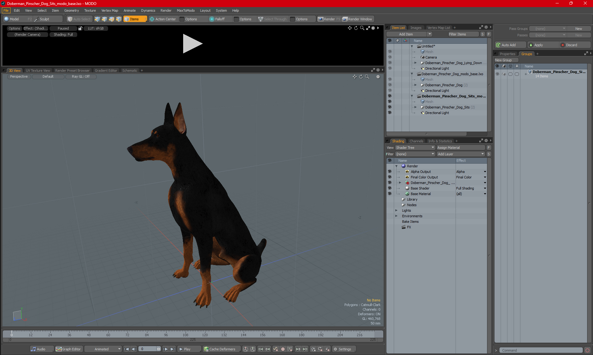 3D Doberman Pinscher Dog Sits