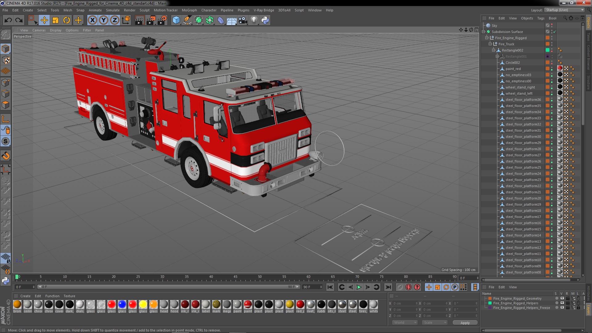 Fire Engine Rigged for Cinema 4D 3D