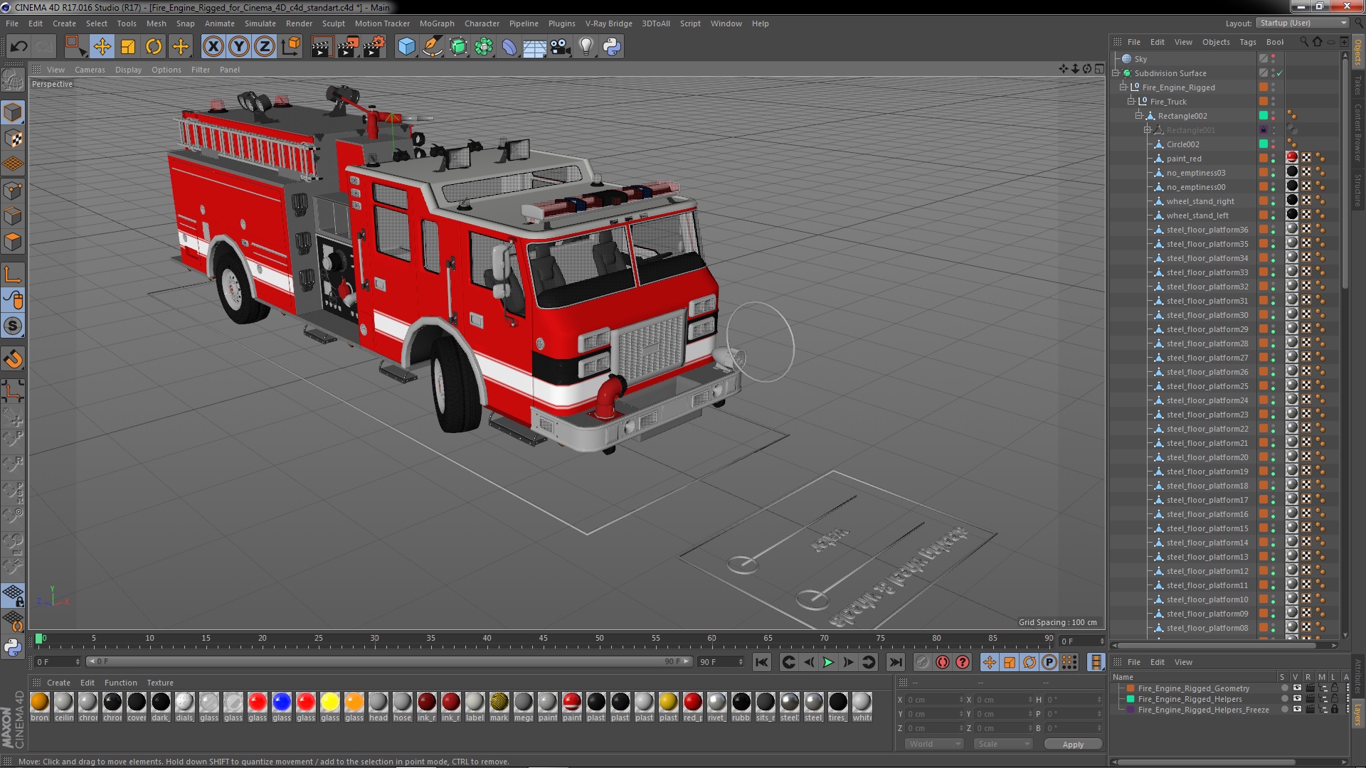 Fire Engine Rigged for Cinema 4D 3D