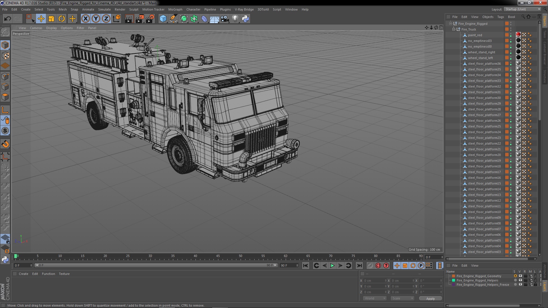 Fire Engine Rigged for Cinema 4D 3D