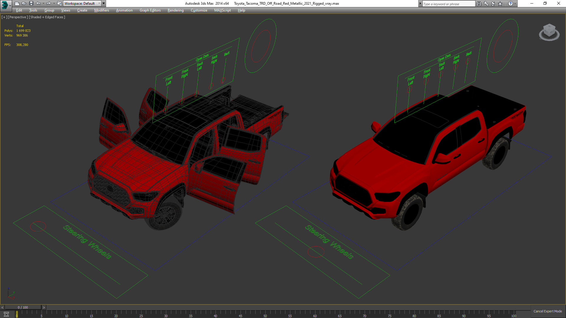 3D Toyota Tacoma TRD Off Road Red Metallic 2021 Rigged