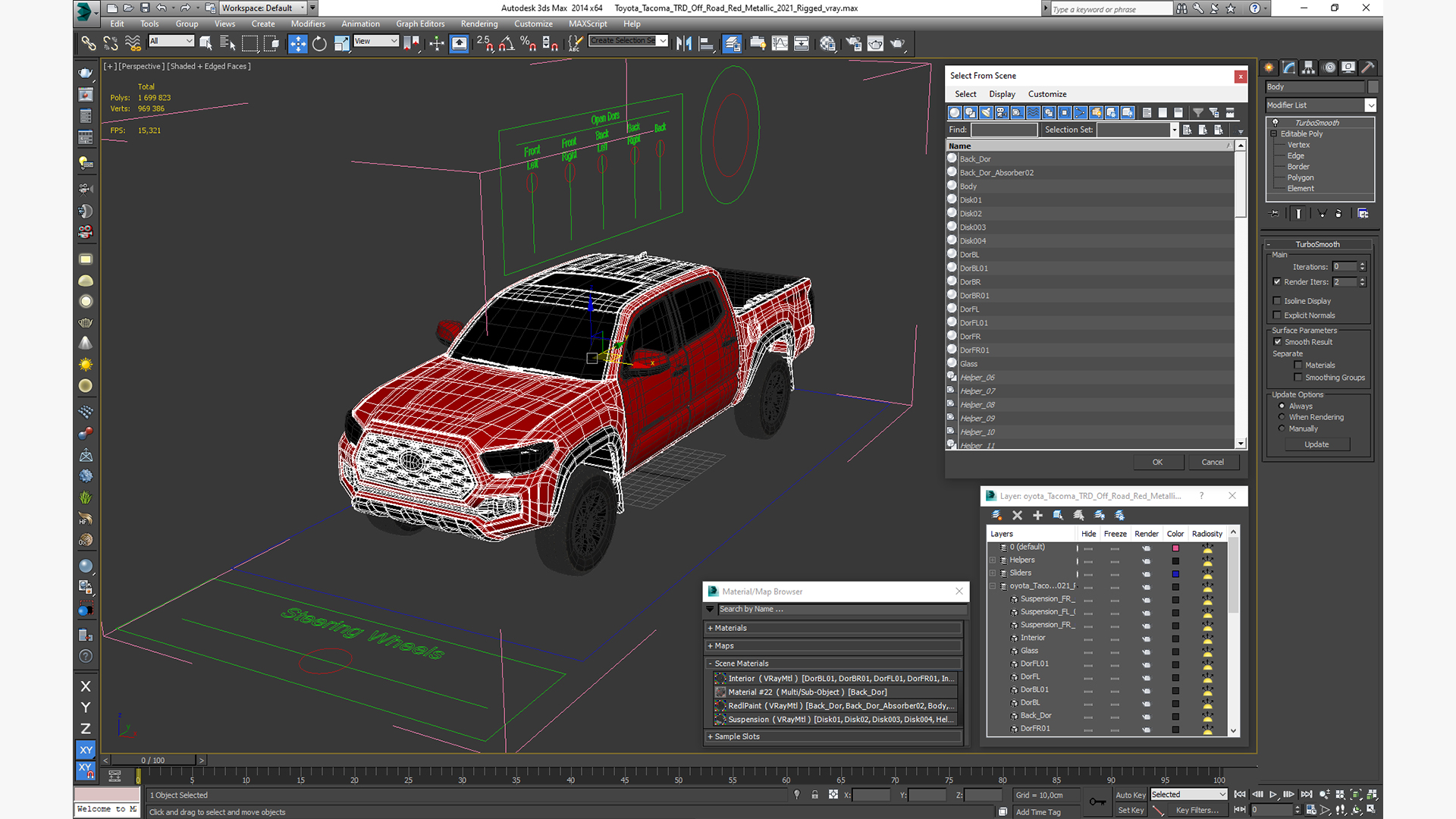3D Toyota Tacoma TRD Off Road Red Metallic 2021 Rigged