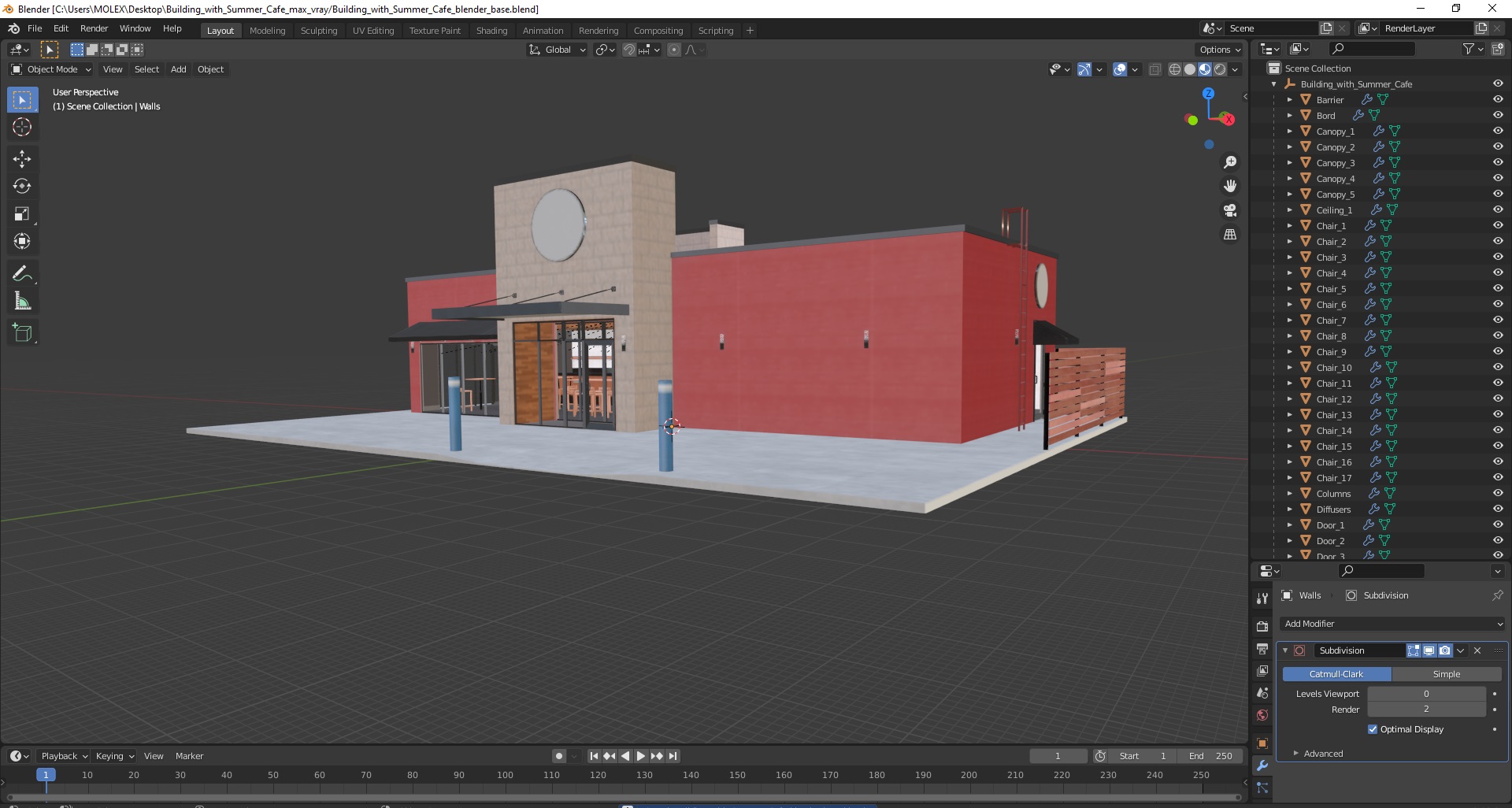 3D model Building with Summer Cafe