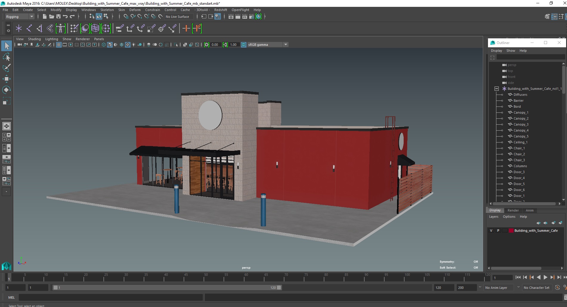 3D model Building with Summer Cafe