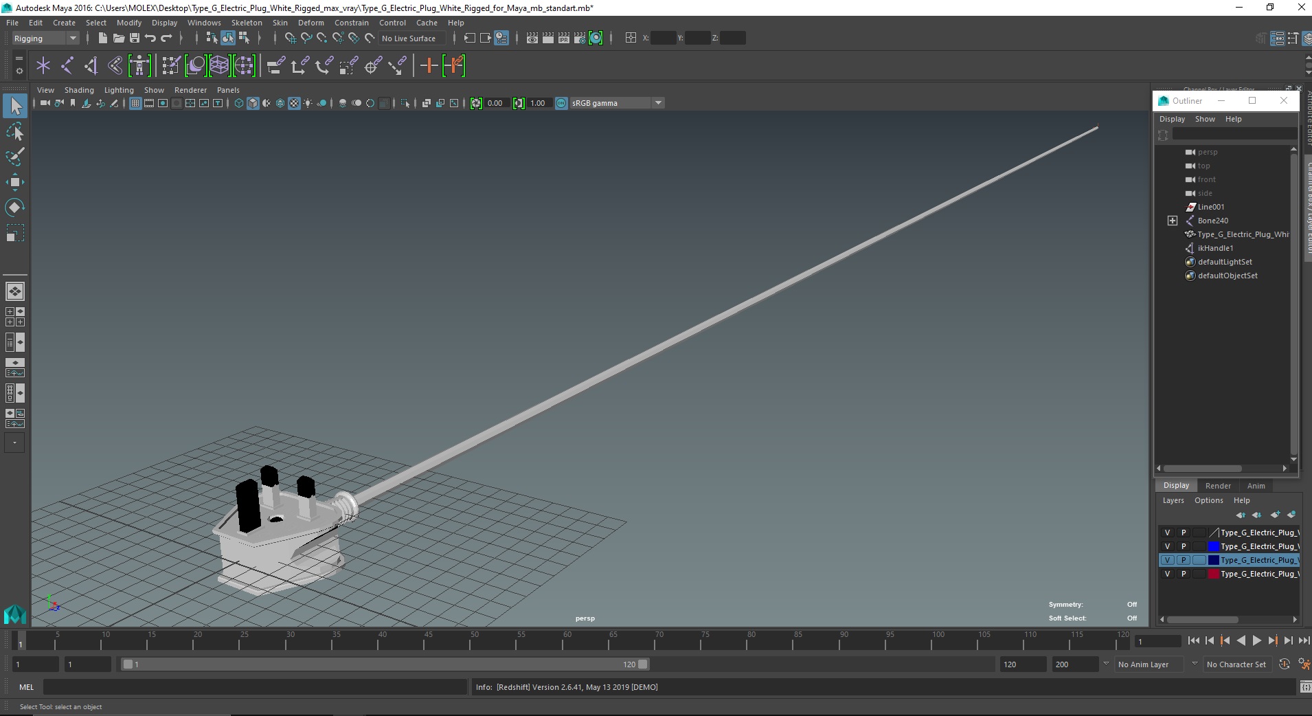 Type G Electric Plug White Rigged for Maya 3D
