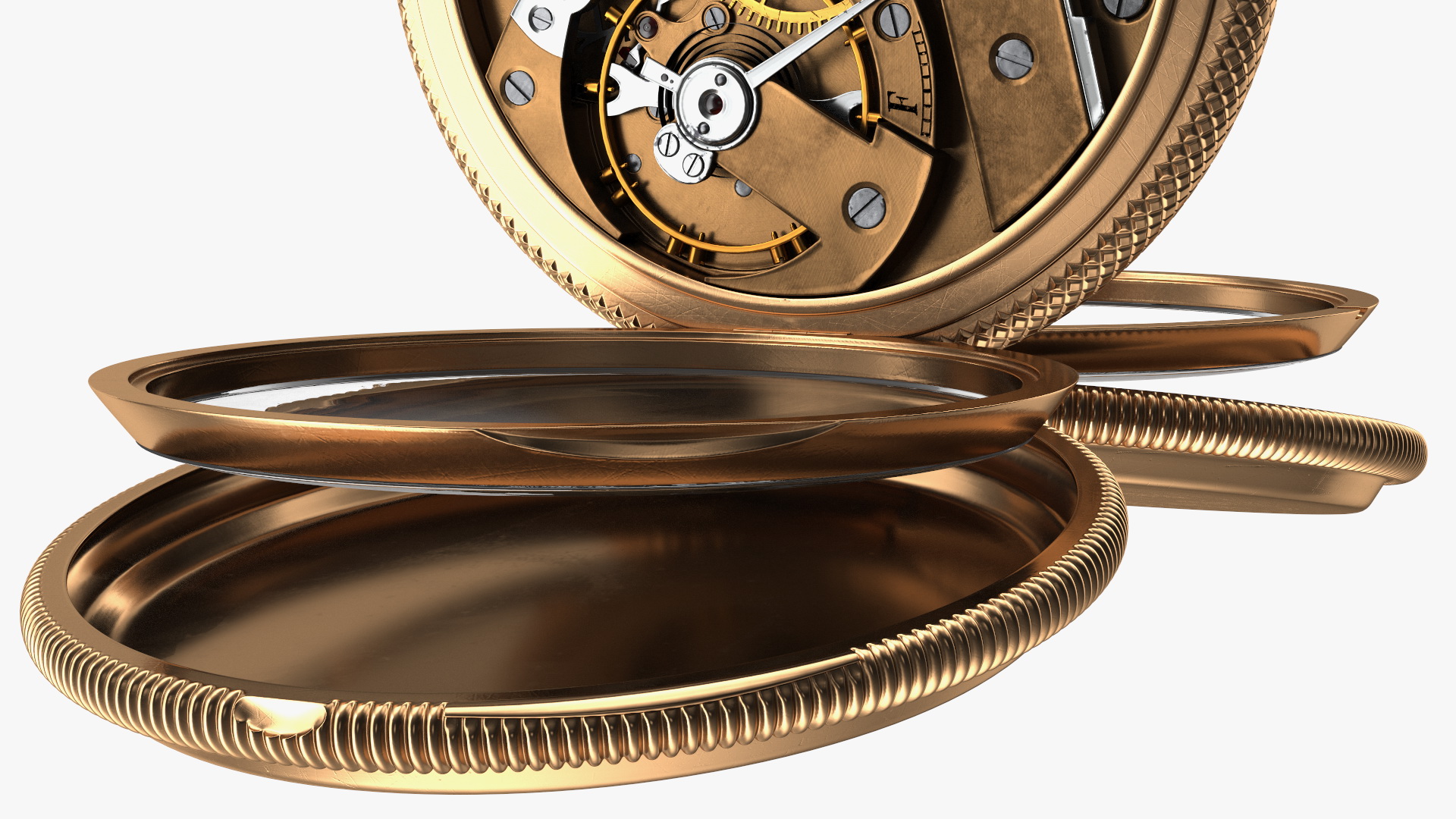 3D Vintage Brass Pocket Watch Open