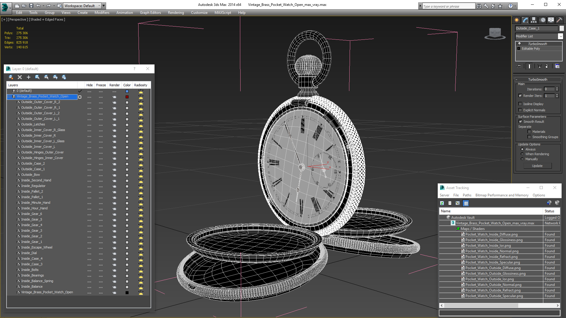 3D Vintage Brass Pocket Watch Open