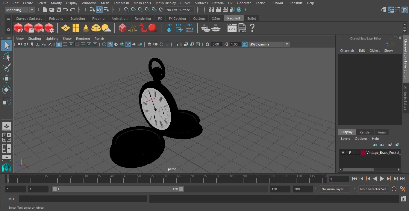 3D Vintage Brass Pocket Watch Open