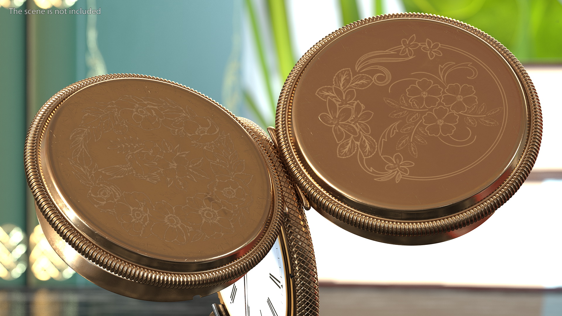 3D Vintage Brass Pocket Watch Open
