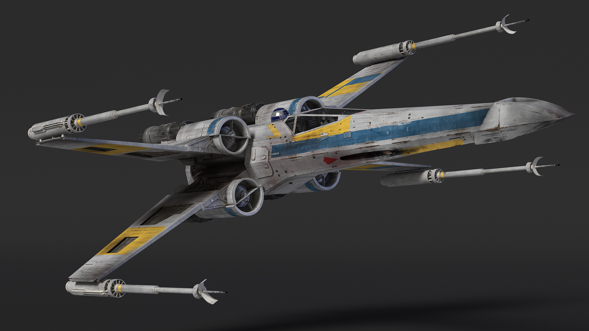 Space Fighter X-Wing Starship with R2-D2 Rigged 3D