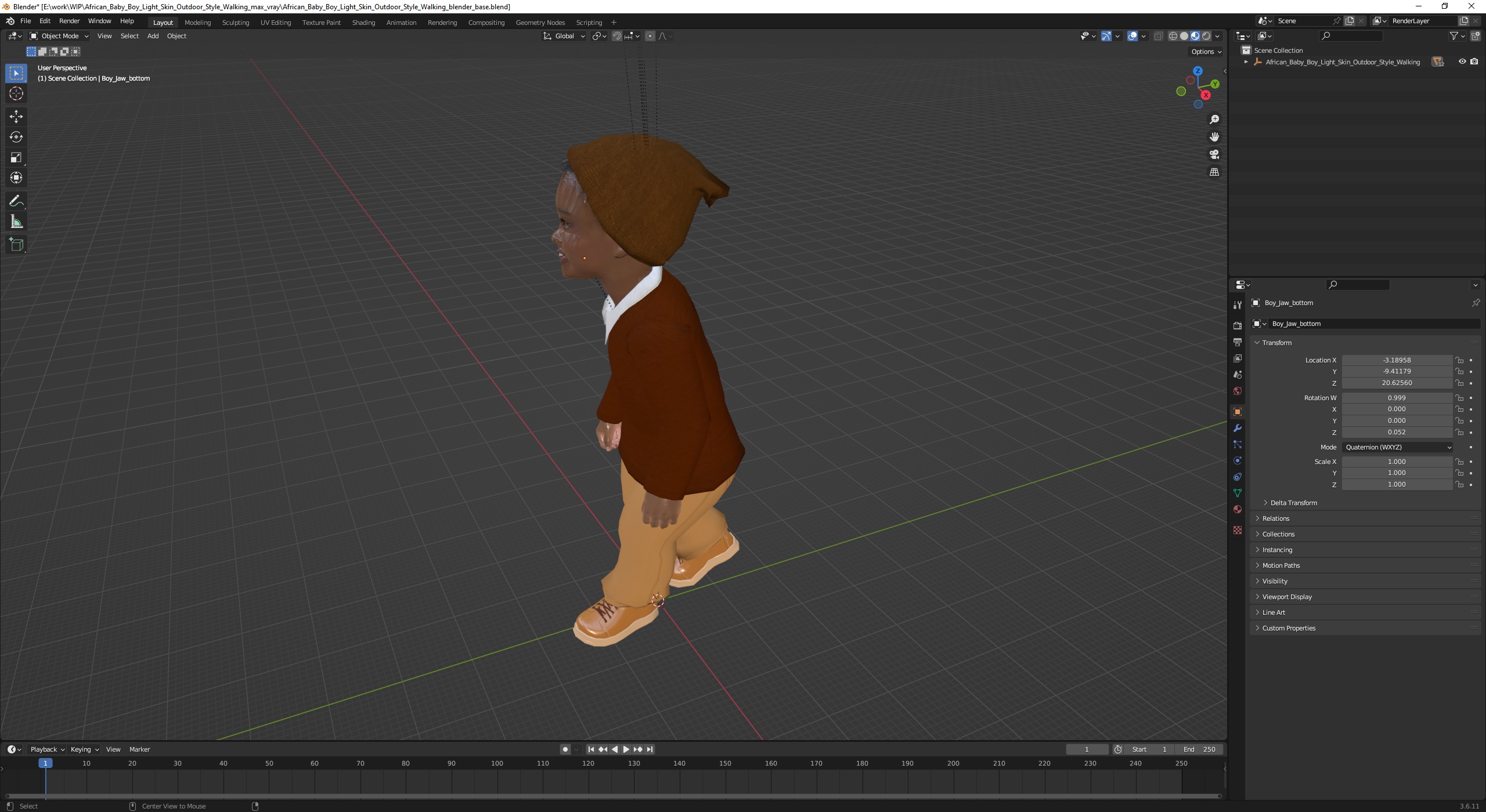 African Baby Boy Light Skin Outdoor Style Walking 3D model