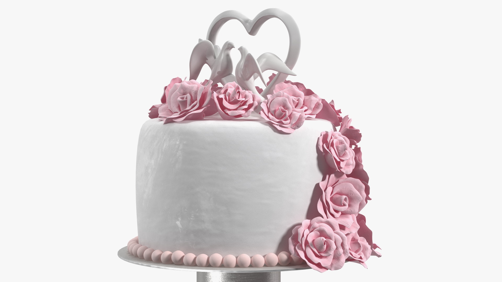 Three Tier Floral Wedding Cake with Topper 3D
