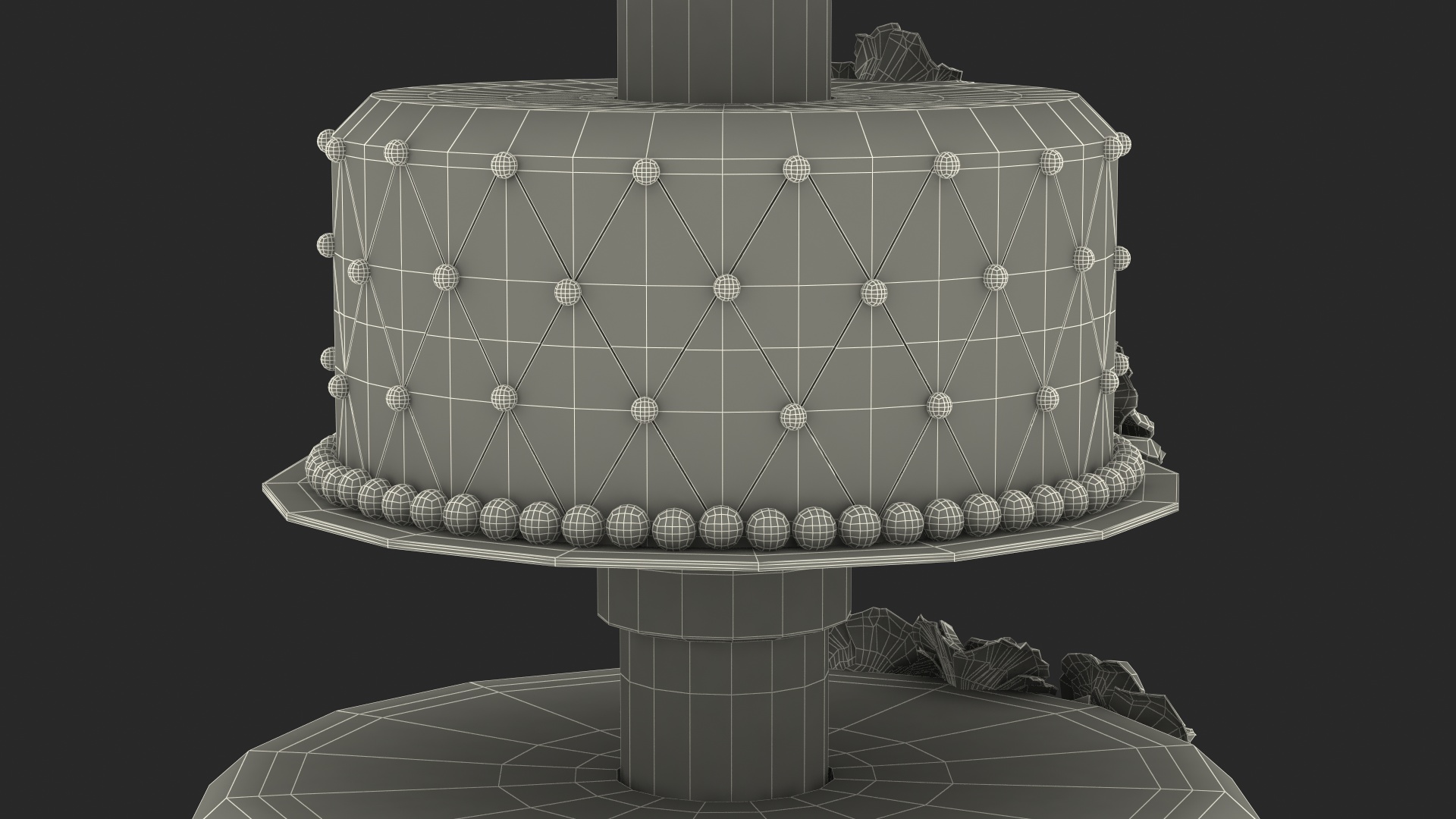 Three Tier Floral Wedding Cake with Topper 3D