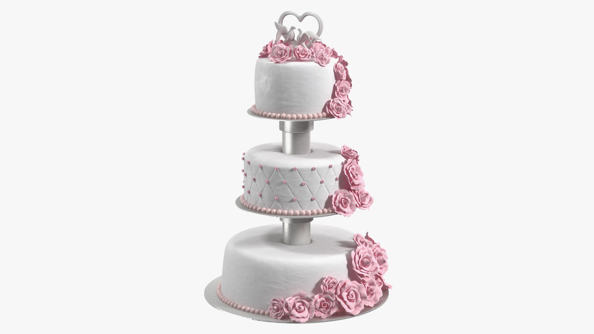 Three Tier Floral Wedding Cake with Topper 3D