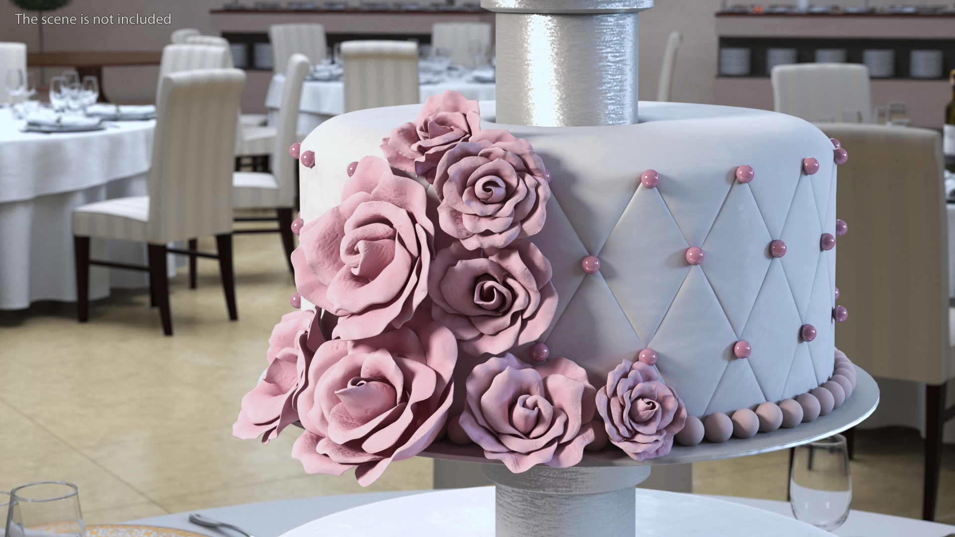 Three Tier Floral Wedding Cake with Topper 3D