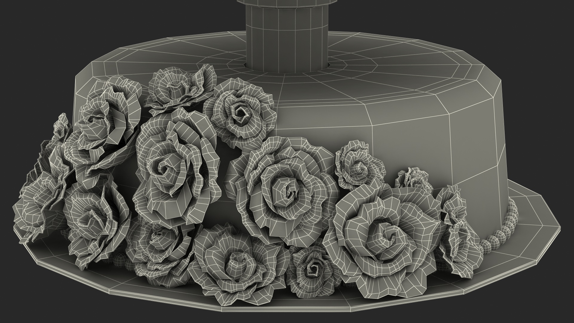 Three Tier Floral Wedding Cake with Topper 3D