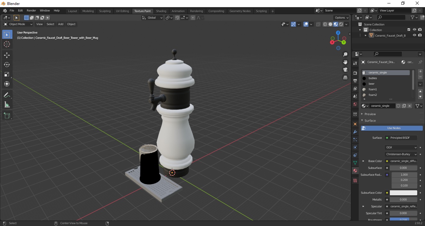 3D model Ceramic Faucet Draft Beer Tower with Beer Mug