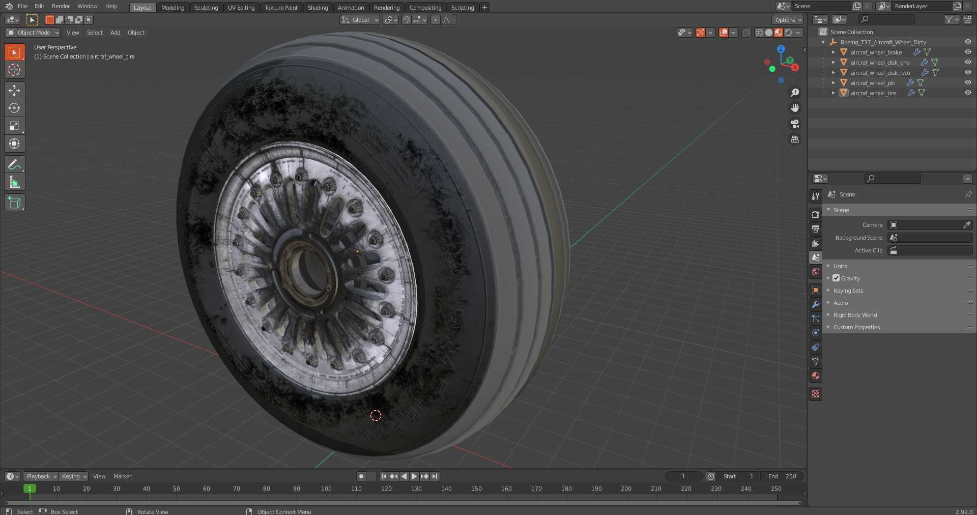 3D Boeing 737 Aircraft Wheel Dirty