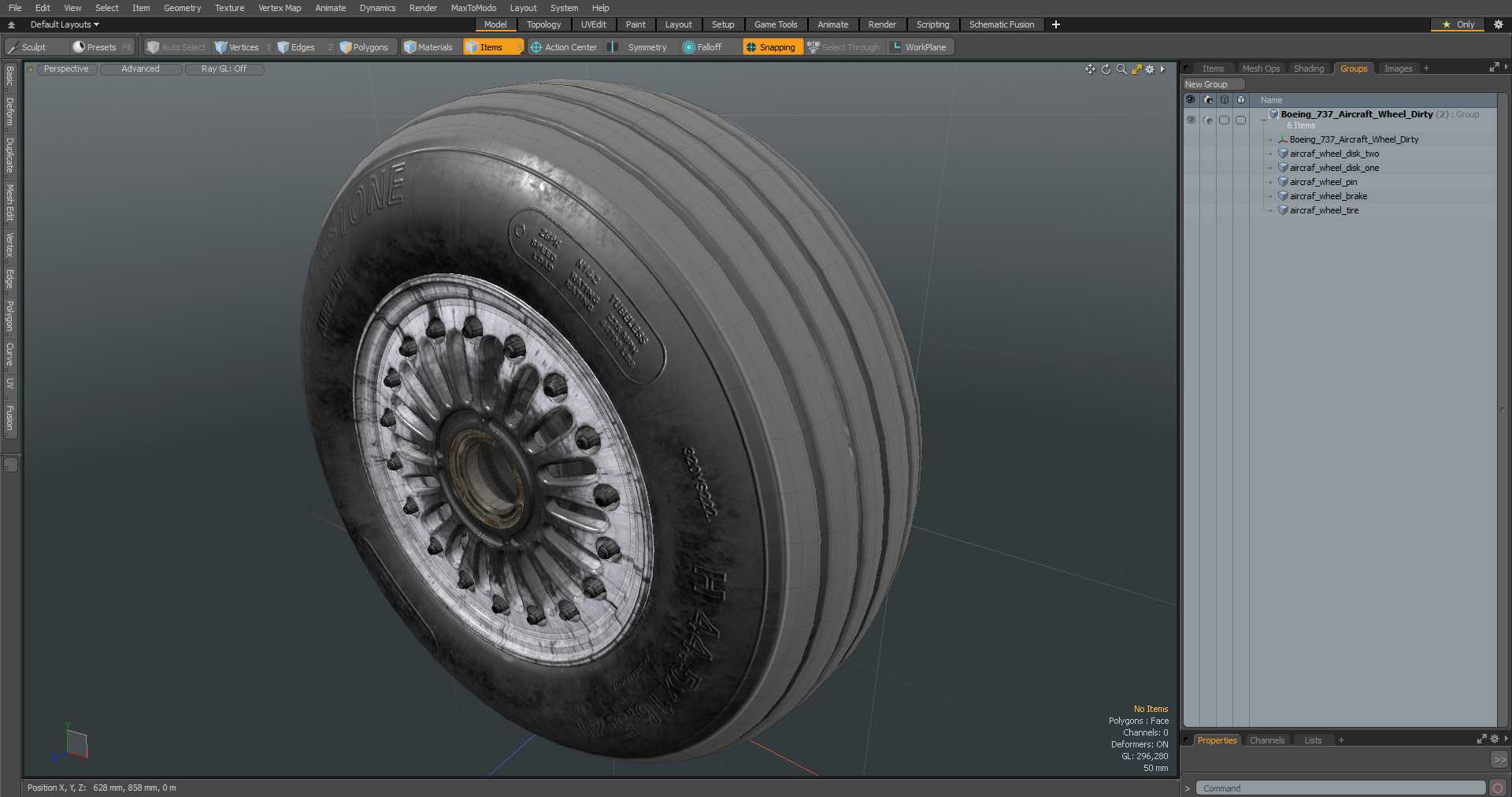 3D Boeing 737 Aircraft Wheel Dirty