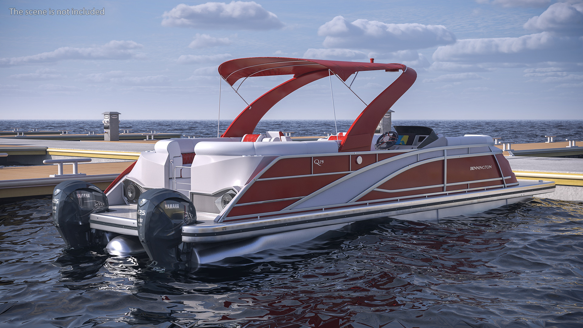 3D Pontoon Boat Bennington Q LINE 2024 Red Rigged