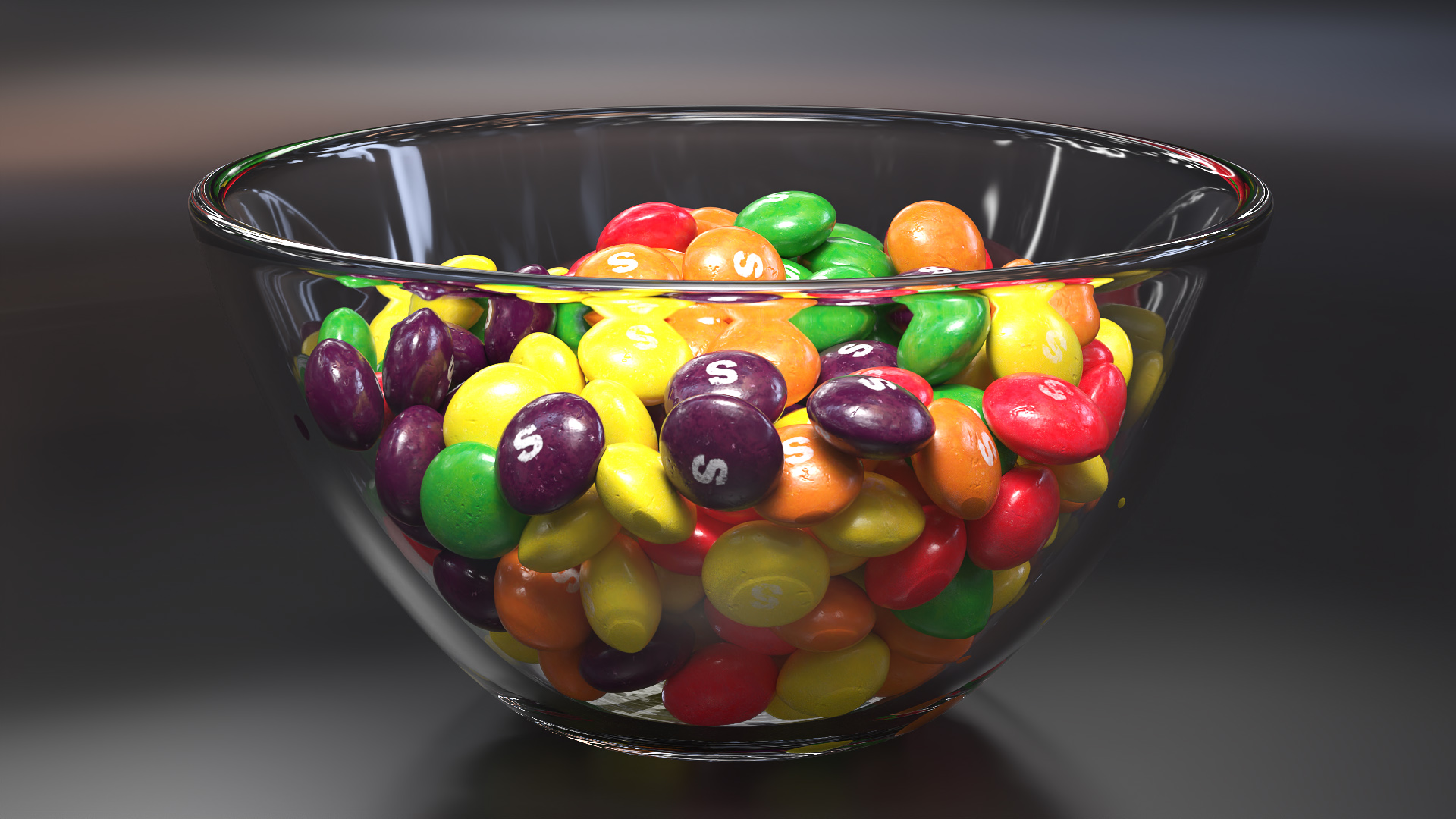 Multicolored Skittles Candies in Bowl 3D