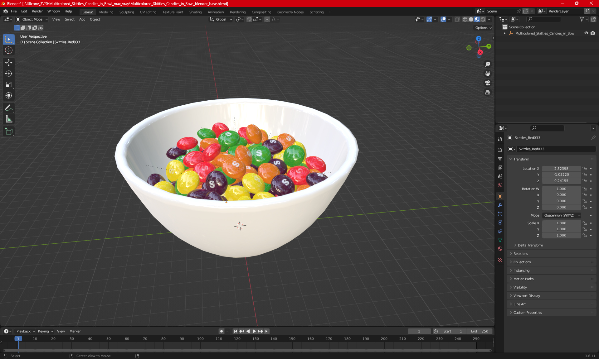 Multicolored Skittles Candies in Bowl 3D