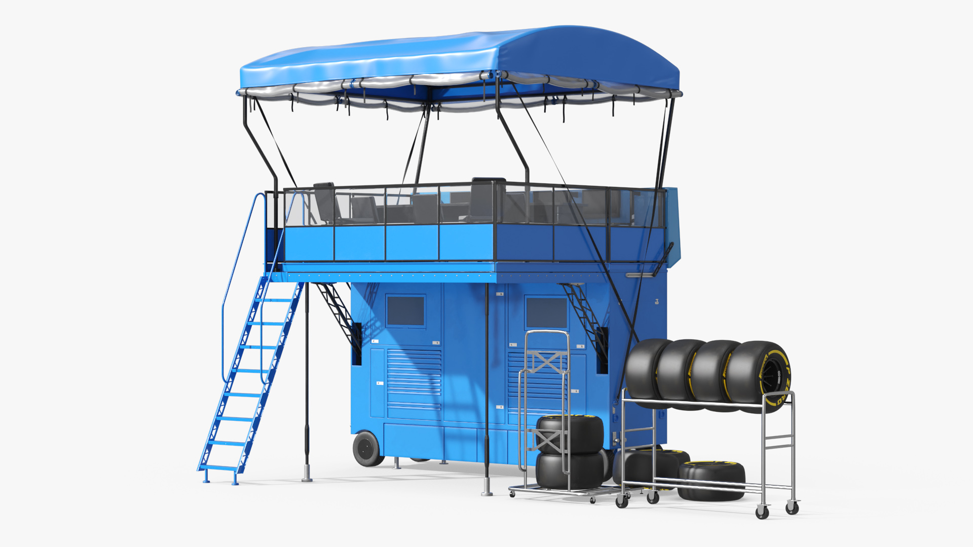 Pit Box Control Stand with Spare Wheels - view 2