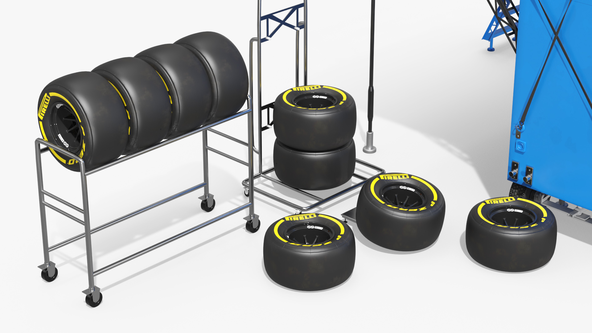 Pit Box Control Stand with Spare Wheels - view 8
