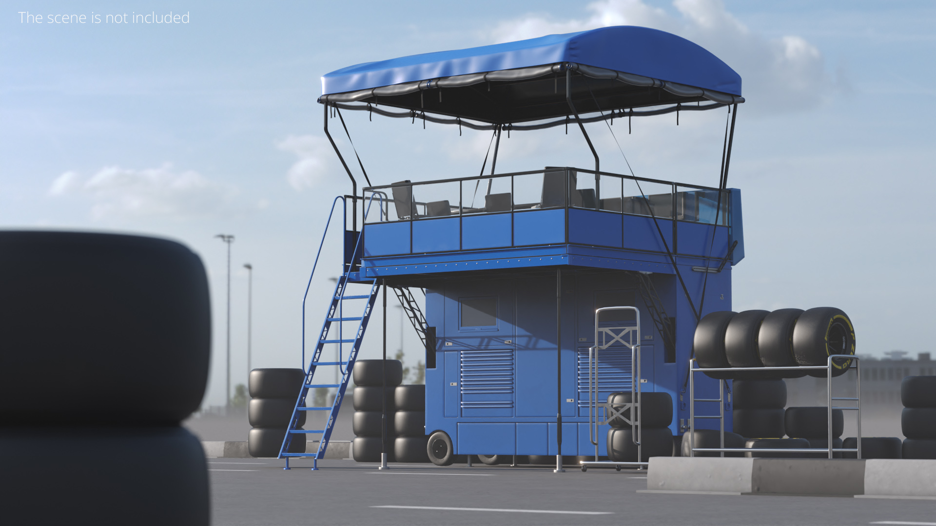 Pit Box Control Stand with Spare Wheels - view 3