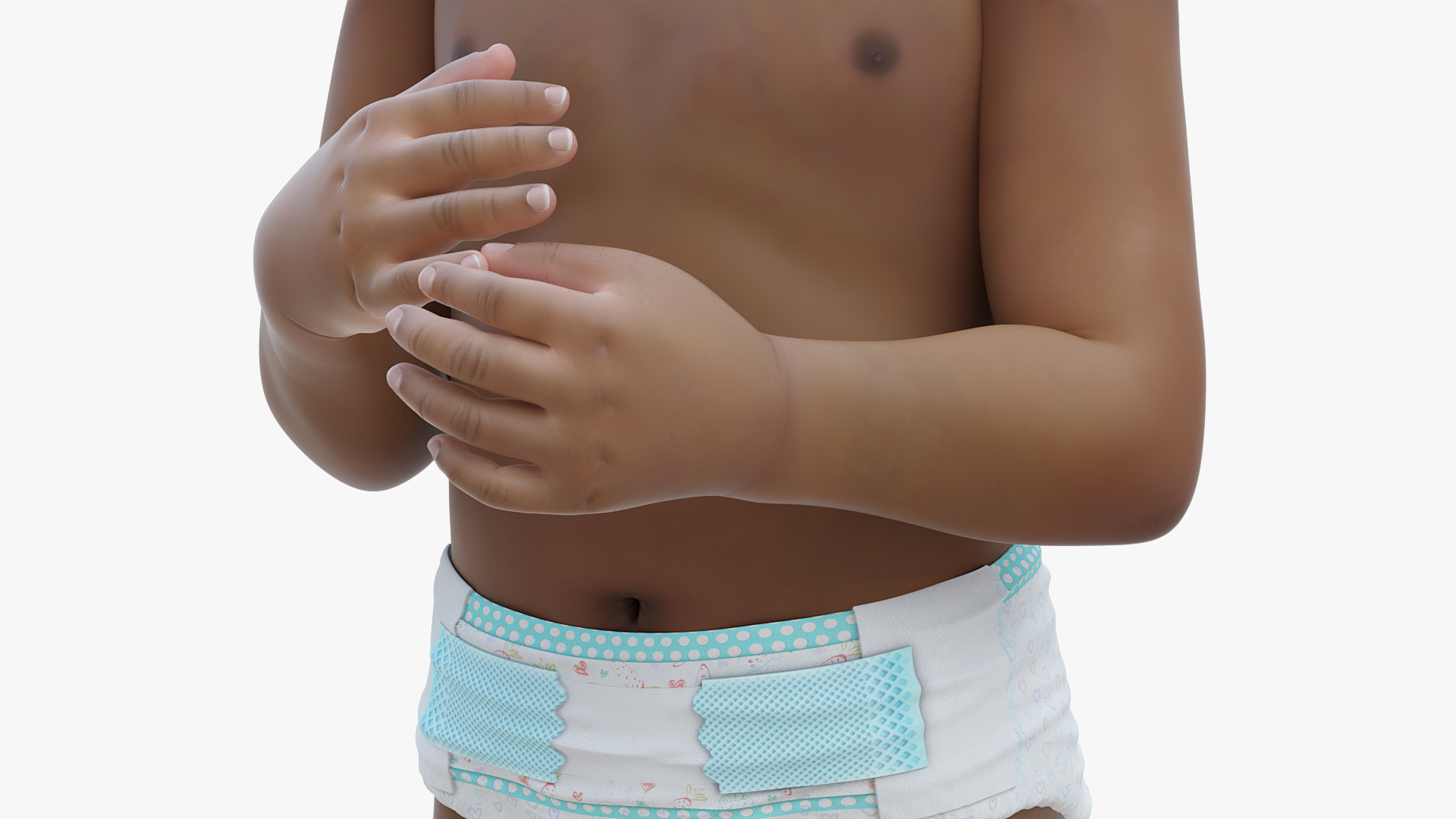 Little Black Boy Light Skin in Diaper Rigged 3D model