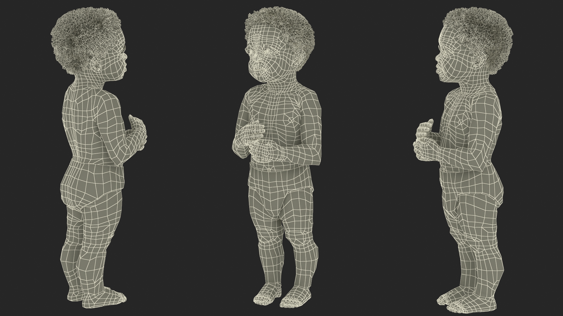 Little Black Boy Light Skin in Diaper Rigged 3D model