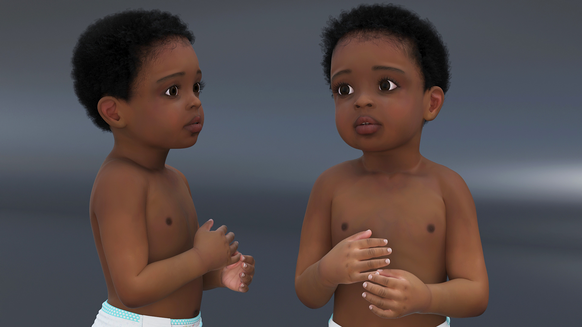Little Black Boy Light Skin in Diaper Rigged 3D model