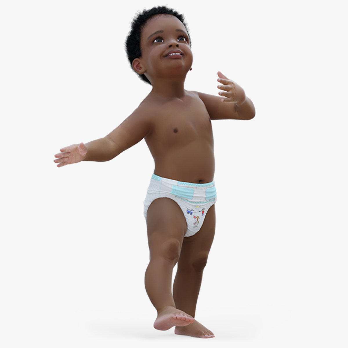 Little Black Boy Light Skin in Diaper Rigged 3D model
