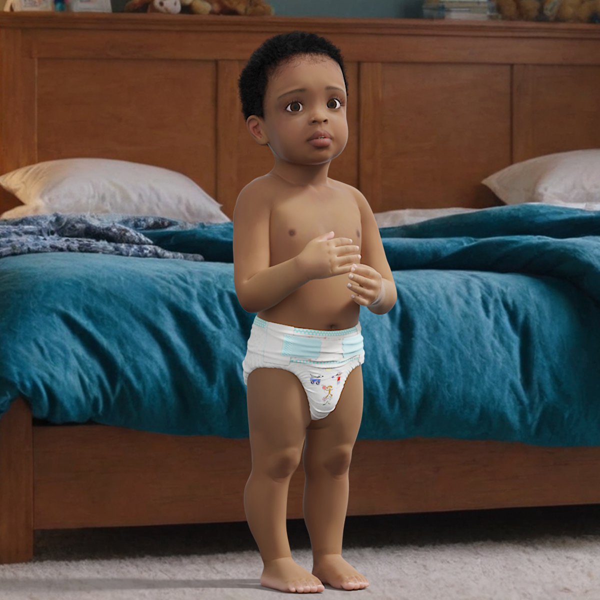 Little Black Boy Light Skin in Diaper Rigged 3D model