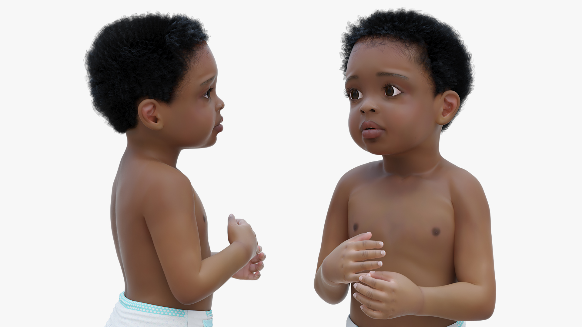 Little Black Boy Light Skin in Diaper Rigged 3D model