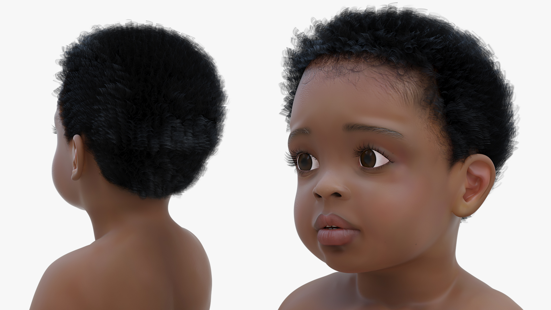 Little Black Boy Light Skin in Diaper Rigged 3D model