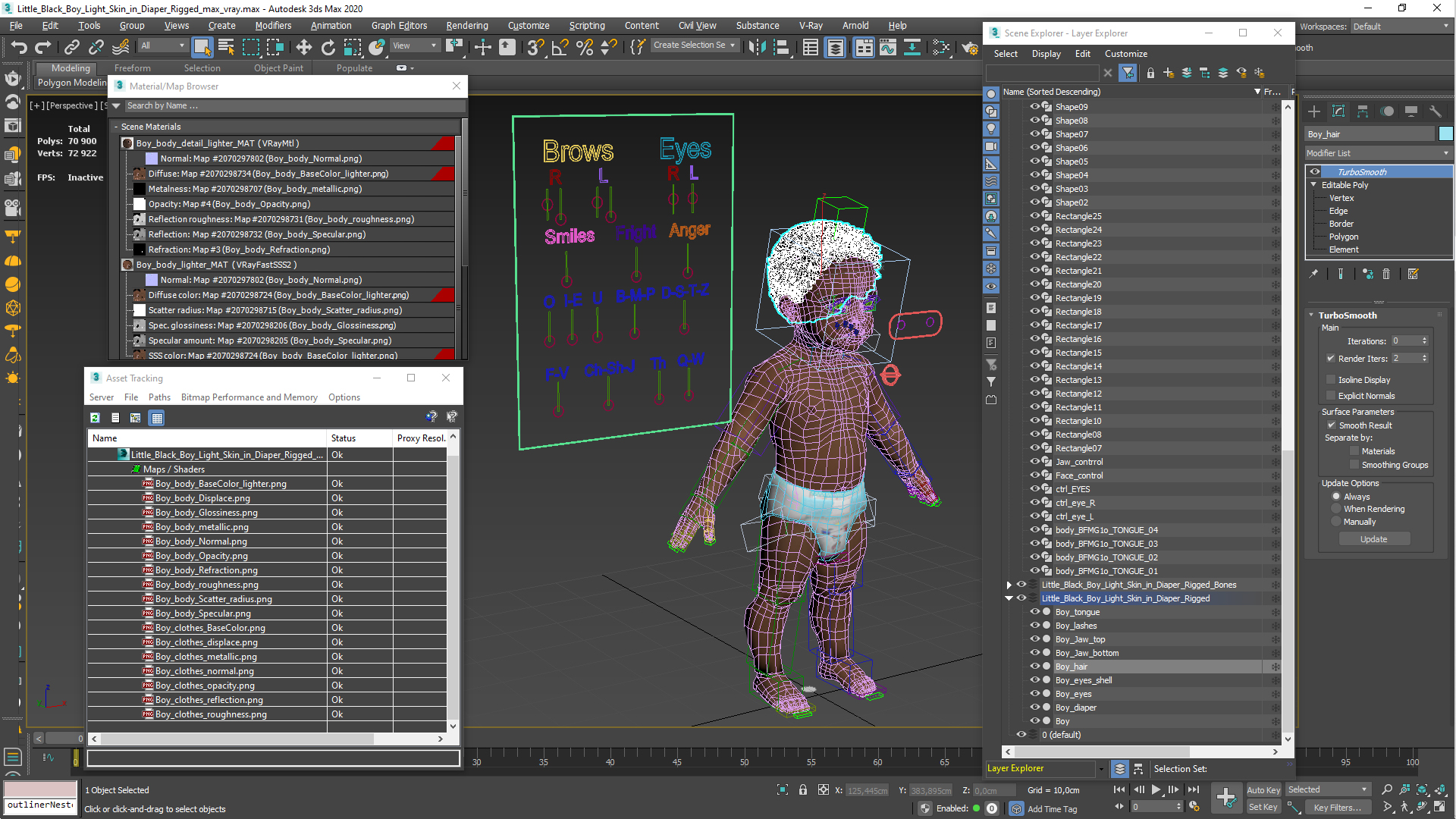 Little Black Boy Light Skin in Diaper Rigged 3D model